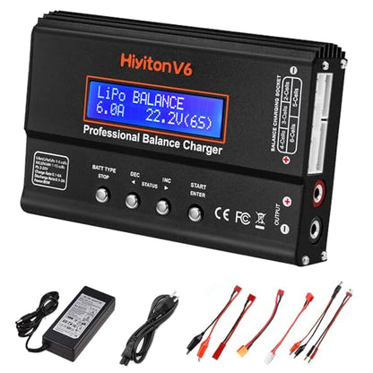 Lipo Battery Charger, 1S-6S Balanced Charger Discharger, 1-6S Lipo Li-ion NiMH NiCD Li-Fe Battery with Tamiya XT60 Deans Futaba Connector - color: black