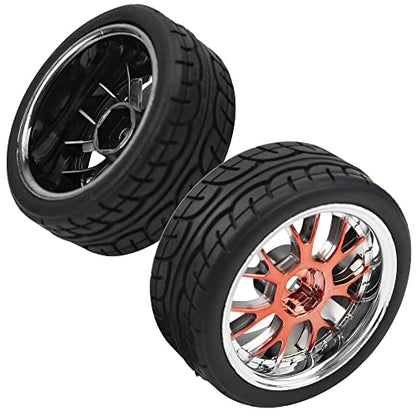 4Pack HIRCQOO 12mm Hex Plastic Wheel Rims & 2.59" Rubber Tires Set w/Foam Compatible with Traxxas Kyosho HPI Tamiya TT-01 TT-02 Sakura HSP 1/10 RC On-Road Touring Car (Red) - color: Red