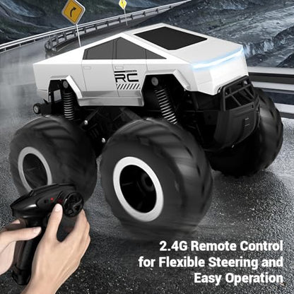 Amphibious Remote Control Truck Toy, 1:16 4WD 2.4GHz Waterproof RC Monster Car Off Road All-Terrain with Headlights and Rechargeable Battery Gifts for Kids Adults Age 6+