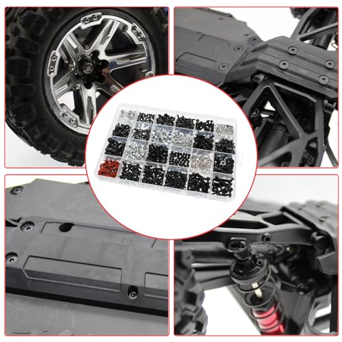 1000pcs Universal RC Screw Kit Screws Assortment Set, Hardware Fasteners for Traxxas Arrma Redcat Axial SCX10 HPI Losi 1/8 1/10 1/12 1/16 Scale RC Cars Trucks Crawler Parts, RC Screws