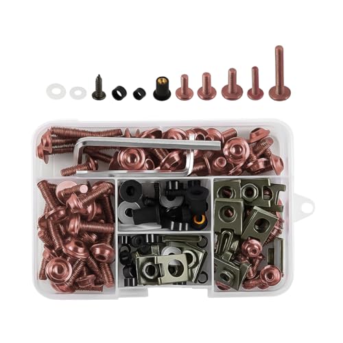 195PCS M5 M6 Motorcycle Fairing Bolt Kits, Stainless Steel Windshield Fairing Screws Fastener, Motorbike Windscreen Bolts Nut Clips Kit, Universal for Dirt Bike Scooters Motocross (Coffee) - color: Coffee