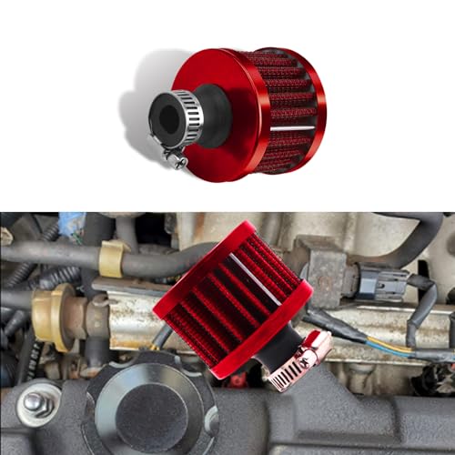 12mm Air Filter Intake Filter Breather, Small Engine Air Filter, Mini Universal Motor Cone Cold Clean Air Intake Filter Turbo Vent Breather, Car Accessories Car Filter Cover for Car Motorcycle - color: Red