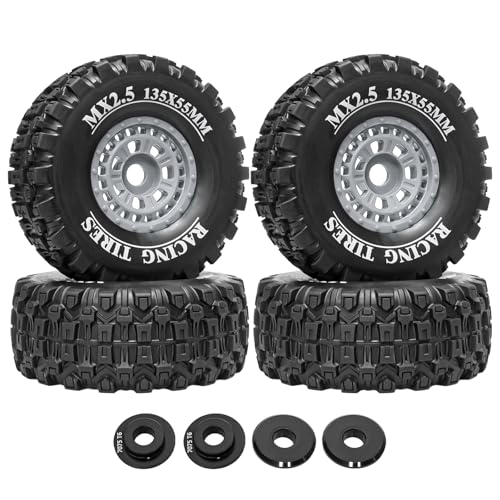 1/7 RC Short Course Truck Tires 1/8 Monster Truck Tires, 4PCS, Grey | Compatible with ARRMA 1/7 Mojave 6S ARRMA 1/8 Mojave 4S TRAXXAS 1/7 UDR 6S RC Buggy Upgrades - color: Black Tires+ Grey Wheels