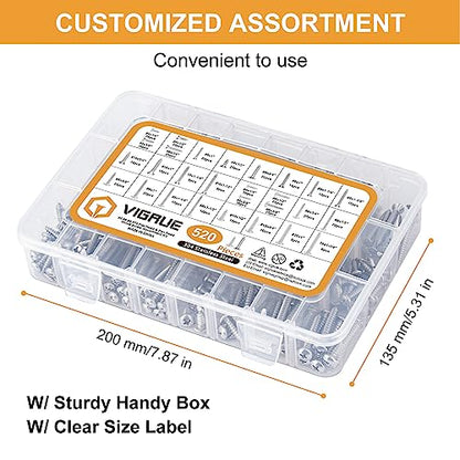 VIGRUE 520pcs 304 Stainless Steel Wood Screw Assortment Kit, #4#6#8#10 Flat Head & Pan Head Philips Self Tapping Screw Assortment