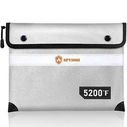 Upgraded 5200°F Fireproof Document Bag with Heat Insulated, Water Fire Proof Bags with Zipper,8 Layers of Functional Materials and Reflective Strip, Fireproof Money Bag for Cash/Documents/Valuables - color: Silver Gray, size: 12" x 8.5"