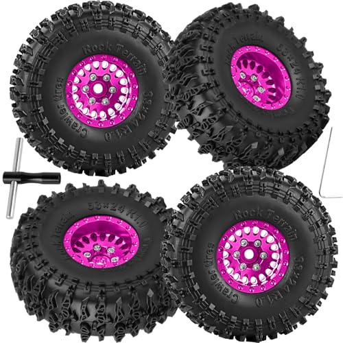 1.0" Metal Beadlock Wheel Rims Rubber Crawler Tires, Alloy Wheel Hub Off Road Rubber Soft Tire Replacement Accessories for 1/18 TRX4M 1/24 SCX24 FCX24 Mini RC Crawler Car Hop Up Parts,Style 1 - style: style1(4pcs)