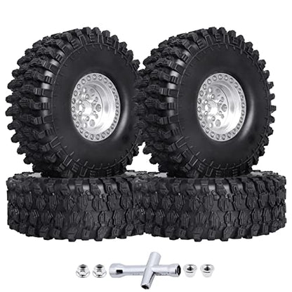 HobbyPark 120mm / 4.72inch 1.9 Crawler Tires and 1.9 Beadlock Wheels Set Foam Inserts for Axial SCX10 II III Traxxas TRX-4 Redcat Gen8 Gen7 Upgrades Replacement Parts (4-Pack) (Silver) - color: Silver