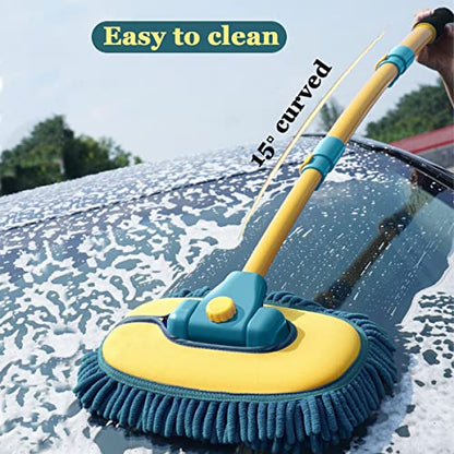 Car Wash Brush with Long Handle,Car Wash Mop Mitt with 1 Replacement Head , Extension Pole Car Brush Cleaning Kit for Cars Trucks - color: Green- One Head