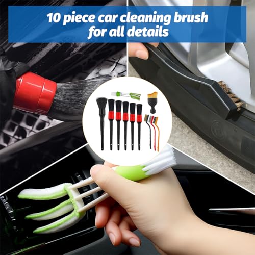 11PCS Car Detailing Brush Set, Soft Boar Hair Vehicle Interior Exterior Detail Cleaning Brush, Automotive Detailing Cleaner Kit for Wheel, Air Vent, Seat, Universal for Most Vehicles