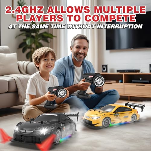 RC Drift Car 1:16, 2.4GHz 4WD Remote Control Car, 30+KM/H High Speed Drifting RC Cars with LED Lights Two Batteries and Drift Tires Racing Cars for Adults Boys Kids, Black - color: Black