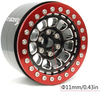 RC 2.2 Aluminum Alloy Beadlock Wheels and Tires Upgrades Accessories Rims for 1/10 SCX10 TRX4RC4WD and D90 RC Crawler Axial Remote Control Car (4pc) (Black & Red) - color: Black & Red