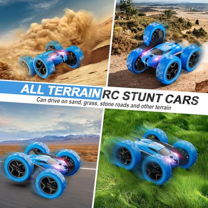 QUNREDA Remote Control Car, RC Cars Toys for Kids Ages 6-12, 4WD Stunt Car with LED Lights & 360° Flips, 2.4GHz, Upgraded USB-C Modular Batteries, 8-10 Year Old Boys Birthday Gift 1-Blue - color: 1-blue