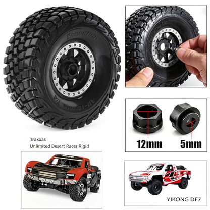 4PCS 1/8 1/7 RC Short Course Truck Tires and Wheels 17mm Hex All Terrain Off Road Tyres OD 5.31'' for 1:7 1:8 RC Buggy Truck Car HSP TRAXXAS UDR FS FSR Atom ARRMA Mojave EXB YK4072 DF7 (White) - color: White