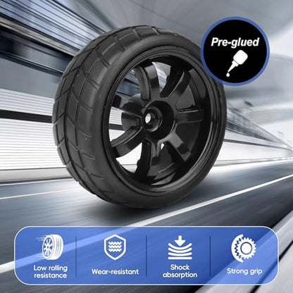 PreGlued 12mm Hex Hubs Wheel Rims&2.56" Rubber Tires for 1/10 On-Road Touring Car Drift for Traxxas 4tec 2.0 3.0 Tamiya TT02 TT01 HPI RS4 HSP Flying Fish Wltoys 144001 Kyosho Fazer (Edition E)