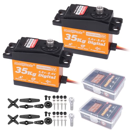 HobbyPark 2PCS Waterproof 35kg High Torque Servo Motor Metal Gears Digital Arduino Servo for RC Car Crawler Truck Buggy Airplane Robotics DIY HV 5V-8.4V High Volt Programmable Control Angle 180° Fast