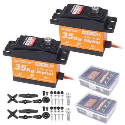 HobbyPark 2PCS Waterproof 35kg High Torque Servo Motor Metal Gears Digital Arduino Servo for RC Car Crawler Truck Buggy Airplane Robotics DIY HV 5V-8.4V High Volt Programmable Control Angle 180° Fast