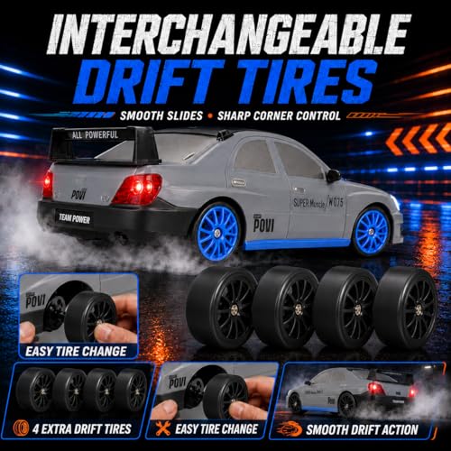 Liberty Imports RC Drift Car 1/24 2.4GHz 4WD Remote Control Sport Racing On-Road Vehicle with LED Light, Batteries and Drift Tires (Style 1) - style: Silver