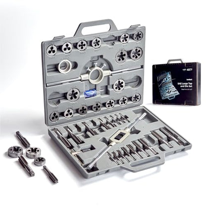 toolant 45pcs Metric Tap and Die Set, M6-M24 Large Threading Set with Round Dies for Cutting and Rethreading Internal and External Threads | Large metric taps and dies, M14 to M24 range, round dies, internal and external threading, extension handle - size