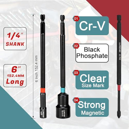 Magnetic Nut Driver Set 23Pcs, Metric 6-15mm & SAE 1/4"-9/16" | 6" Extra Long Impact Bits with Strong Magnet, 1/4" Hex Shank for Drill, for Car Maintenance & Furniture Assembly - size: 23pcs Nut Driver Set