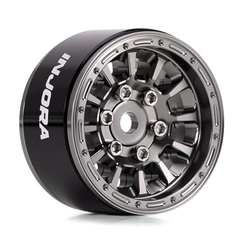 INJORA 1.0" Aluminum Beadlock Wheels 0mm Offset for 1/18 1/24 RC Crawler Upgrade, W1056(Titanium) - color: Titanium