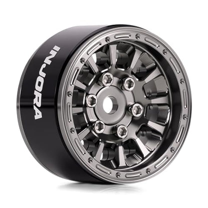 INJORA 1.0" Aluminum Beadlock Wheels 0mm Offset for 1/18 1/24 RC Crawler Upgrade, W1056(Titanium) - color: Titanium