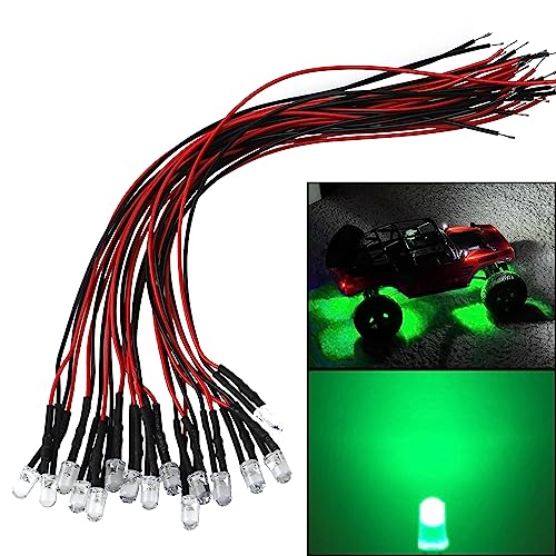 15PCS HIRCQOO RC Car 3MM & 5MM Pre Wired Led Light Emitting Diodes 12V Mini Single Led Bulbs Compatible with Traxxas TRX-4 TRX-6 Axial SCX10 90046 1/10 RC Crawler Car Truck DIY Parts (3mm,Green) - size: 3mm,Green
