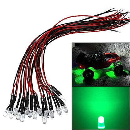 15PCS HIRCQOO RC Car 3MM & 5MM Pre Wired Led Light Emitting Diodes 12V Mini Single Led Bulbs Compatible with Traxxas TRX-4 TRX-6 Axial SCX10 90046 1/10 RC Crawler Car Truck DIY Parts (3mm,Green) - size: 3mm,Green