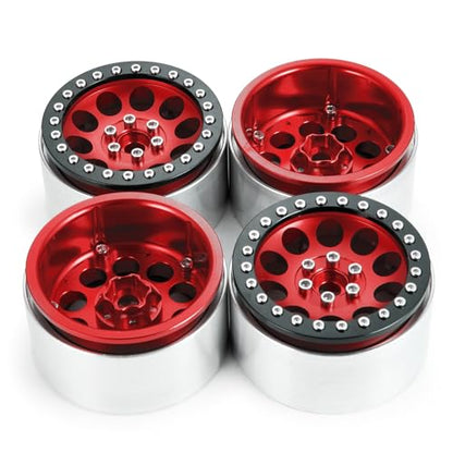 Aluminum 2.2" Beadlock Wheels Rims 35mm for 1/10 RC Crawler Truck Car SCX10,SCX10-II,TRX4,Wraith,4PCS (Red) - color: Red