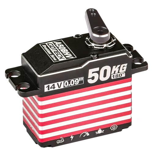 GOTECK 50KG Brushless Digital Servo,High Voltage 14V Full Metal Gear Waterproof Steering Servo with 25T Servo Horn for 1/8 1/10 Scale RC Cars,RC Crawler,Trucks,Boat,Robot Parts (A50BHV-180°) - color: A50bhv-180°