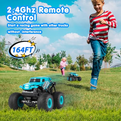 DYODYORC Remote Control Car, 2.4Ghz All Terrain Shark Monster Truck Toys, RC Truck with Music, 3 Lighting Effects, 360 Stunt Capable, 2 Batteries Ready to Run, Toy Gifts for Boys and Girls (Blue) - color: Blue Monster