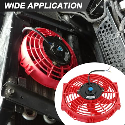 JDMSPEED New 10 Inch Slim Fan Push Pull Electric Radiator Cooling 12V Mount Universal Kit Red - color: Red, size: 10 Inch