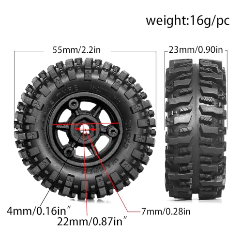 1.0 Beadlock Wheels and Tires（4pcs） 1.0 Crawler Tires OD 55 * 23mm Plastics 1.0 Wheel 1/18 1/24 RC Crawler Tires for SCX24 TRX4M FMS FCX24 FCX18 AX24 (at)
