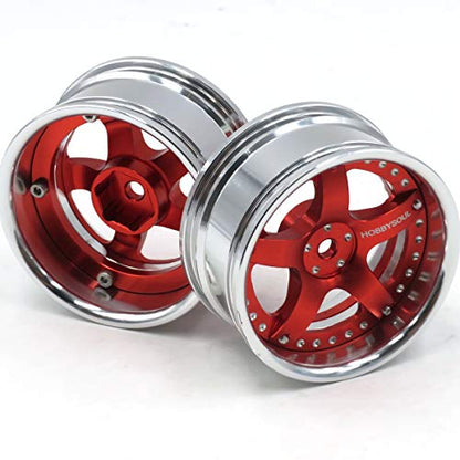 2pcs RC 1/10 Aluminum Alloy Wheel Rims Hex 12mm Adjustable Offset Fit 1:10 RC On Road Drift Touring Car Tires (Silver & Red Color) - color: Silver & Red