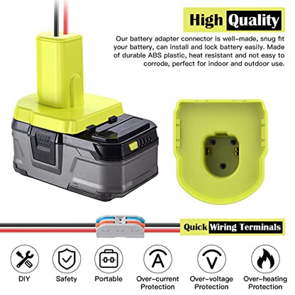 2 Packs Power Wheel Adapter for Ryobi 18V Battery Adapter Power Wheel Battery Conversion Kit with Fuses & Wire Terminals, 12AWG Wire, Power Connector for DIY Ride On Truck, RC Car Toys and Robotics
