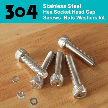 200 PCS M5 x 30mm 35mm 40mm 45mm 50mm, Hex Socket Head Cap Screws Bolts Washers Nuts Assortment Kit, Stainless Steel 304, Metric Allen Drive - size: Socket M5x30/35/40/45/50 mm