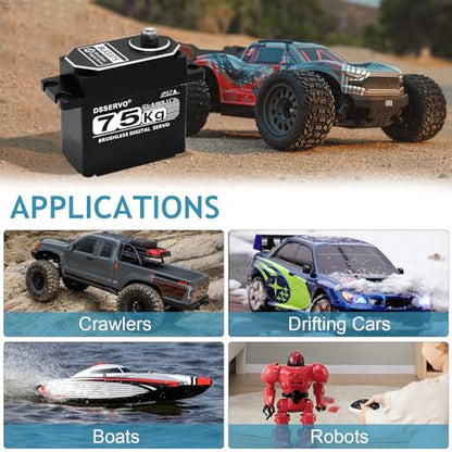 75kg RC Digital Servo with 2PCS 25T Servo Horn Full Aluminum Shell IP67 Waterproof Brushless Servo High Torque Fast Steering Servo for 1/8 1/10 1/12 RC Car, 270° - size: 75kg, 270°