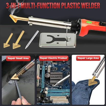 150W Plastic Welder Kit, 3-Speed Temperature Control Plastic Welding Kit, Professional Plastic Weld Tool With 70pcs Welding Rods,3Tips,Portable Plastic Repair Kit For Car Bumper,Kayak Repairs (Red) | Plastic Weld With 3 Tips, 70pcs Rods, Portable Bumper R