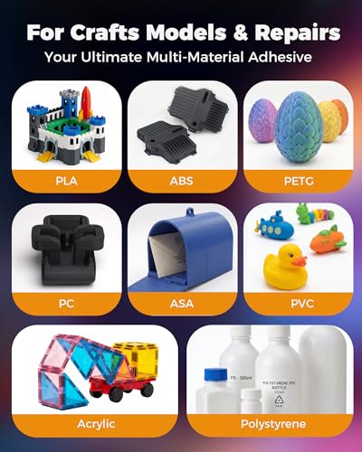 Super Glue for Plastic, PLA, ABS, PETG, PC, ASA, Acrylic, PVC, Dries Clear Liquid CA Adhesive for 3D Prints, Model Kits, RC Parts & Repairs, 40ml