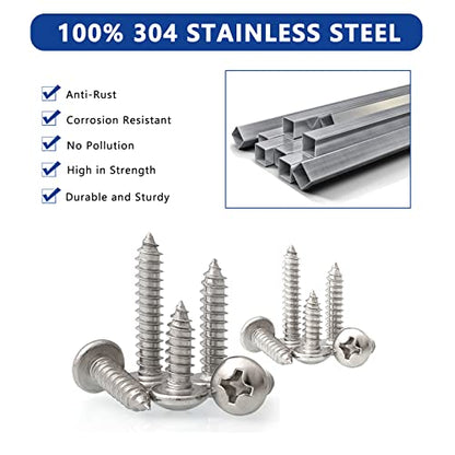 550Pcs Stainless Steel Wood Screws Assortment Kit, Philips Pan Head Sheet Metal Screws Self Tapping Screws, #4,#6,#8,#10,#12, Length 1/4" to 2" - Silver - color: Pan Head - 304 Stainless Steel - 550pcs