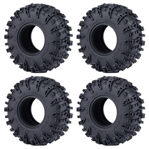 RCHUBAM 4Pcs 1.3" Rubber Wheel Tires for 1/18 TRX4M 1/24 SCX24 | H & W 70 * 27mm,1.3" Large RC Mud Tires,RC Upgrade Parts - color: Black B