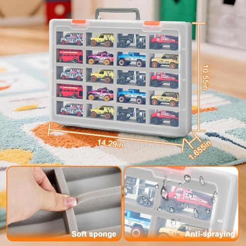 Xuerdon Toy Car Storage Case with 20 Foam Slots for Hot Wheels/for Matchbox | 1:64 Transparent Display Case for Buses and SUVs, Kids and Collectors, Wall-Mountable with Removable Foam, Box Only - size: For 1:64 Buses & SUVs