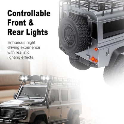 1/18 Scales Remote Control Truck, MN-111 Remote Control Crawler with LED Lights, 2.4GHz Four Wheel Drive Rechargeable Climbing RC Truck for Teens Adults (Silver Grey) - color: Silver Grey