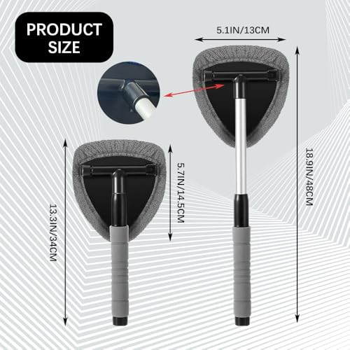 19" Extra-Long Windshield Cleaner Tool & Car Interior Detailing Kit | Extendable Handle and 4 Reusable Microfiber Pads, Streak & Lint-free, Auto Glass Wiper Brush for Car & Home - color: Gray