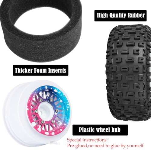 RC Wheels Tires Truck Tires 12mm/14mm/17mm Hex for 1/10 Slash 4×4 4WD 2WD/Axia1/Arrm a Senton/Redca t/Rc4w d,w/RC Wheels Hex Detachable Replace Running on Off-Road Tires,Colorful - color: Colorful- (Wheel Tires)