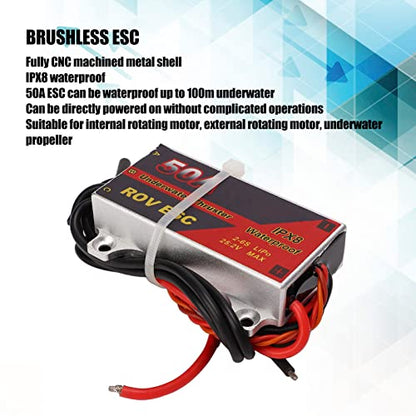 Brushless ESC, 50A IPX8 Waterproof CNC Aluminum Housing PWM Signal, Electronic Speed Controller for RC Cars Drones Boats Underwater Propellers