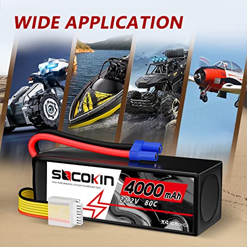 6S Lipo Battery 22.2V 4000mAh 80C Lipo Battery with EC5 Plug Soft Case for RC Car RC Boat RC Racing Truck Helicopter Airplane 2 Pack