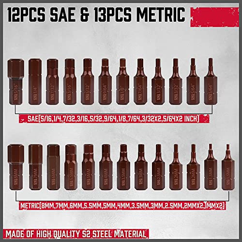 Premium 25-Piece Allen Key Drill Bit Set - Durable Allen Wrench Bits with Strong Magnetic Tips, SAE & Metric Hex Keys - style: 25 PCS 1" Hex