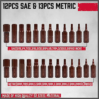 Premium 25-Piece Allen Key Drill Bit Set - Durable Allen Wrench Bits with Strong Magnetic Tips, SAE & Metric Hex Keys - style: 25 PCS 1" Hex