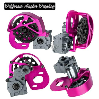 Aluminum Transmission Gearbox Upgrades Part for 1/10 SCX10, SCX10 II 90046,90047,Wraith,AX10 RC Crawler Truck,Center Transmission Gearbox Hops up,Pink with Titanium - color: Pink With Titanium(for 1/10 Axial)