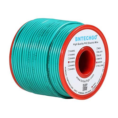 BNTECHGO 22 Gauge PVC 1007 Solid Electric Wire Green 100 ft 22 AWG 1007 Hook Up Tinned Copper Wire - color: Green, size: 22 Gauge 100ft